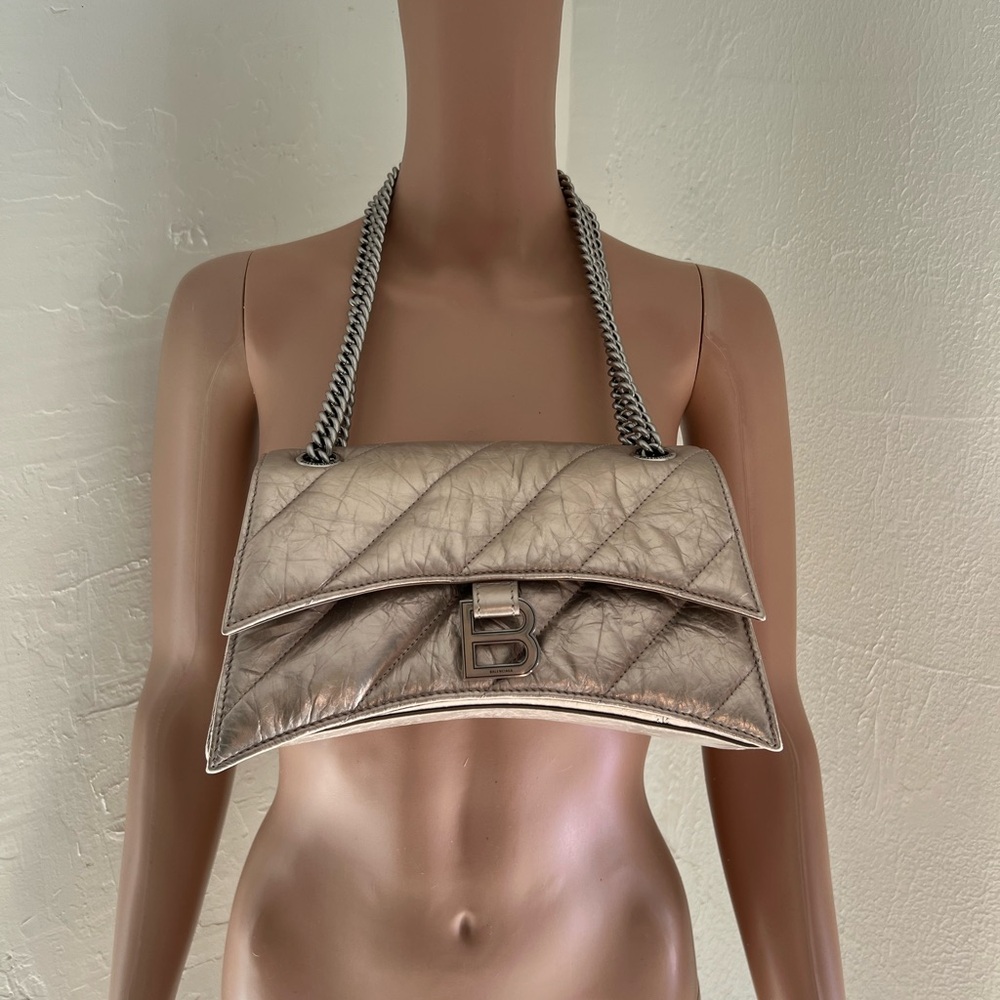 Balenciaga lamb skin Crush Small Chain Bag Metallized Quilted NWB Made In Italy - Picture 4 of 16
